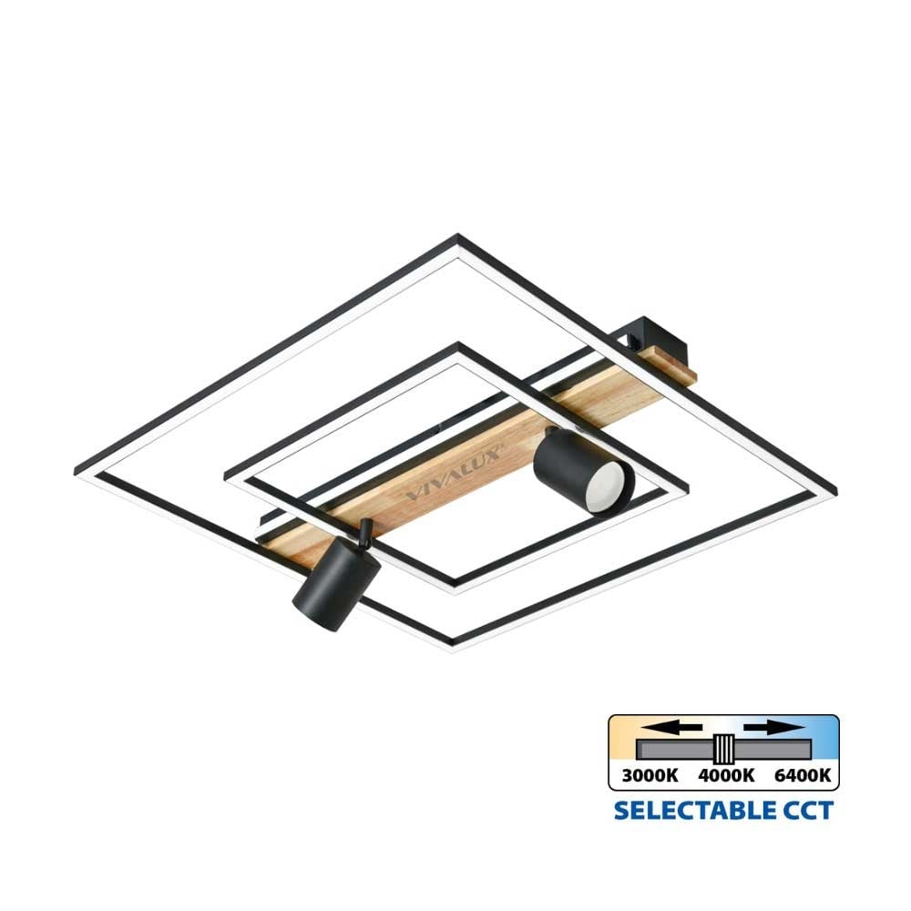 LED полилей Vivalux Campo 36W CCT черно/бяло/дърво