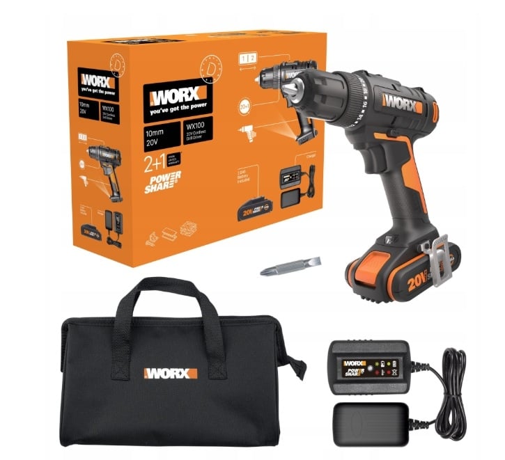 Акумулаторен винтоверт Worx WX100 20V 30Nm с батерия и зарядно